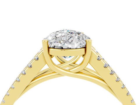 Yellow gold Pear Cut Moissanite Solitaire Engagement Ring with Split Shank Pavé Band_4