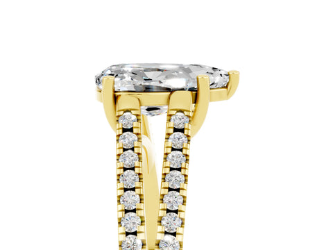 Yellow gold Pear Cut Moissanite Solitaire Engagement Ring with Split Shank Pavé Band_5