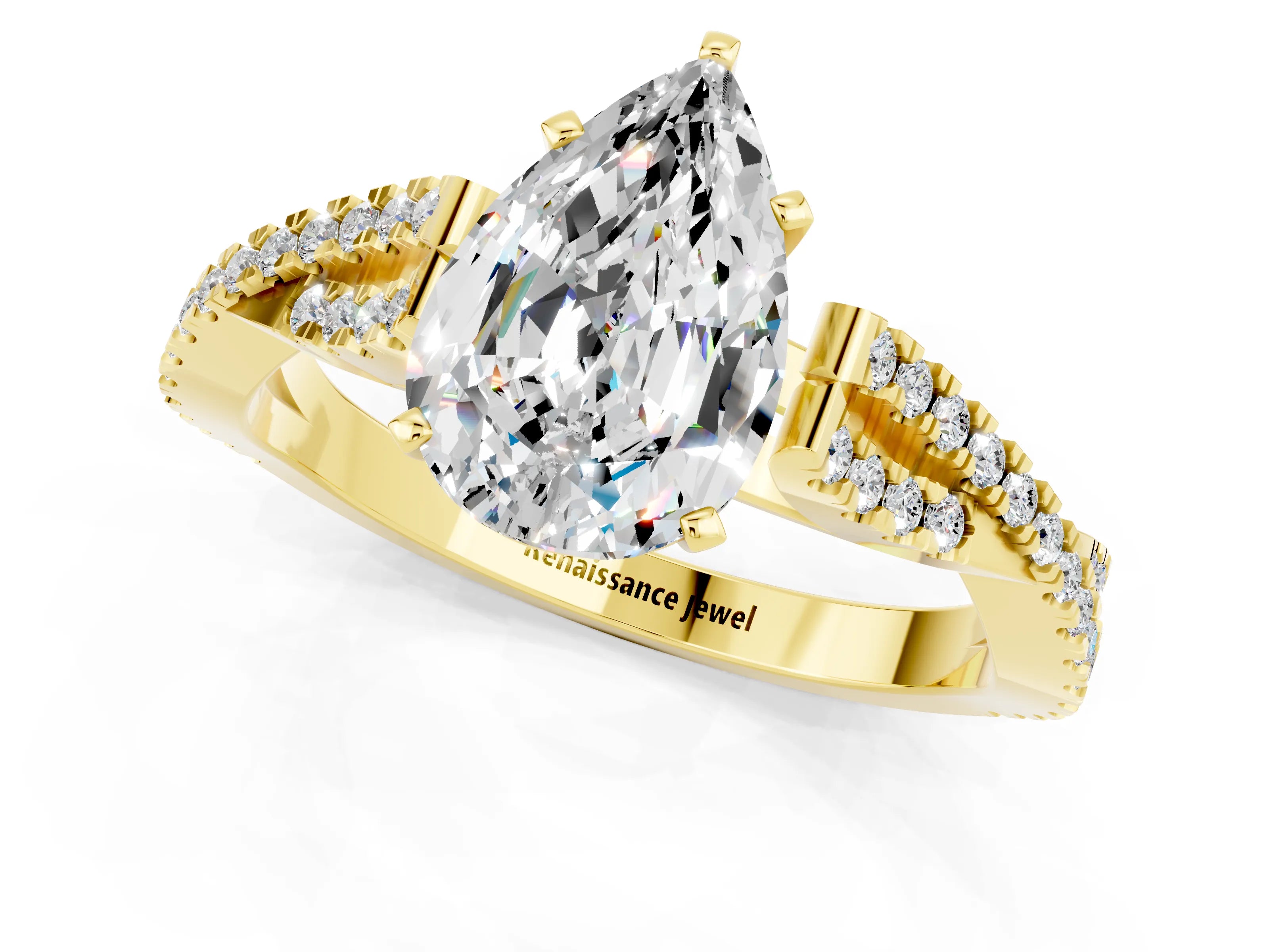 Yellow gold Pear Cut Moissanite Solitaire Engagement Ring with Twisted Pavé Band and Four-Prong Setting_1