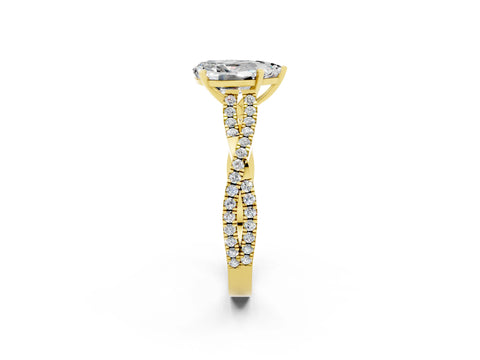 Yellow gold Pear Cut Moissanite Solitaire Engagement Ring with Twisted Pavé Band and Four-Prong Setting_2