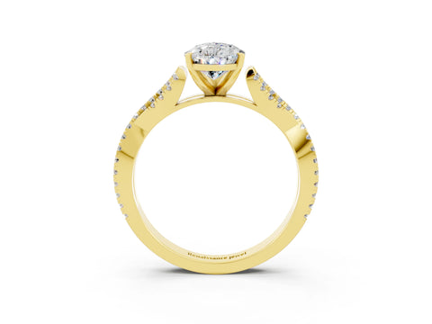 Yellow gold Pear Cut Moissanite Solitaire Engagement Ring with Twisted Pavé Band and Four-Prong Setting_3