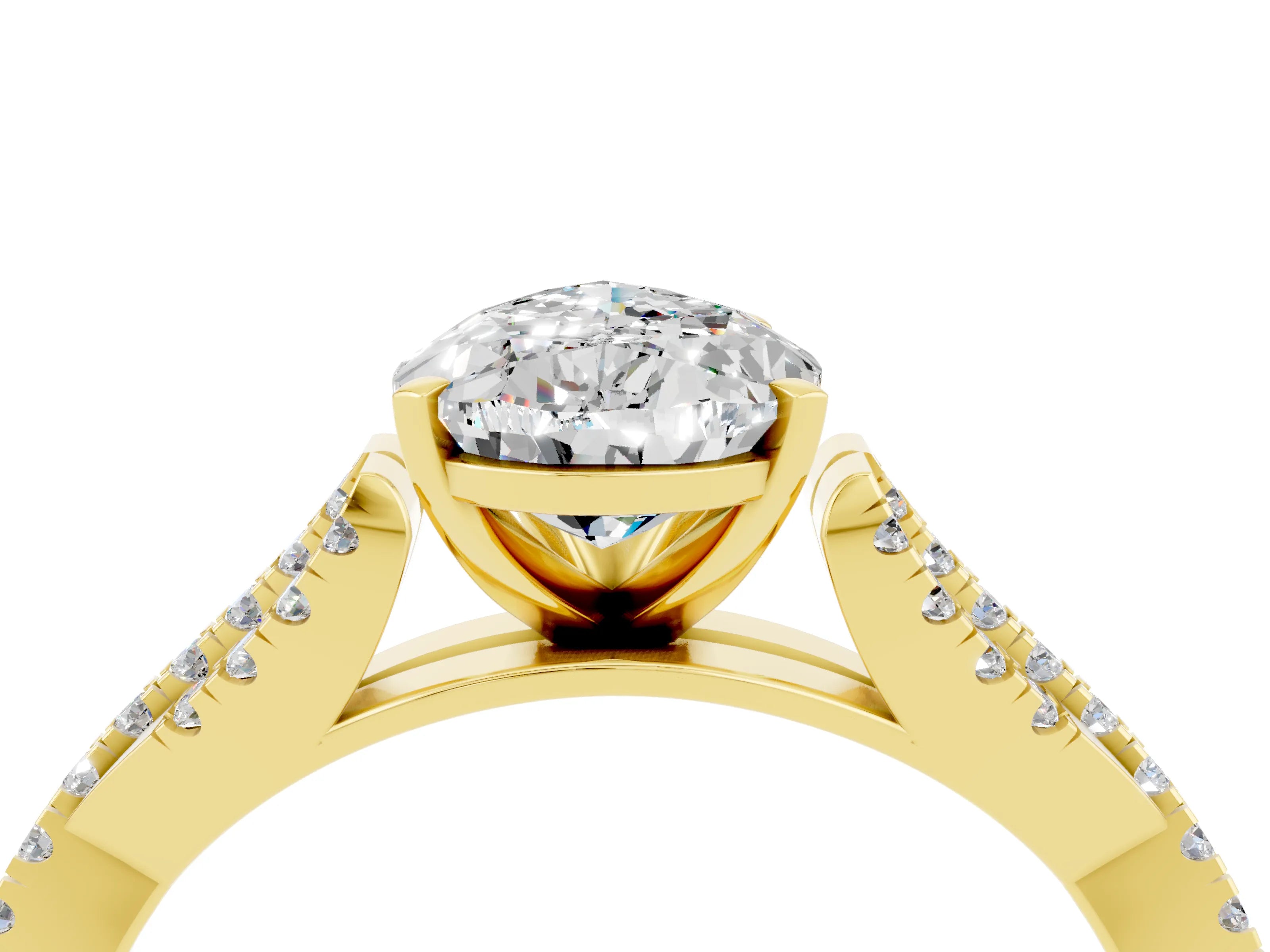 Yellow gold Pear Cut Moissanite Solitaire Engagement Ring with Twisted Pavé Band and Four-Prong Setting_4