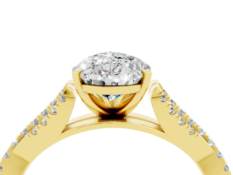 Yellow gold Pear Cut Moissanite Solitaire Engagement Ring with Twisted Pavé Band and Four-Prong Setting_4