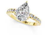 Yellow gold Pear Cut Moissanite Solitaire Pavé Band with Four-Prong Setting_1