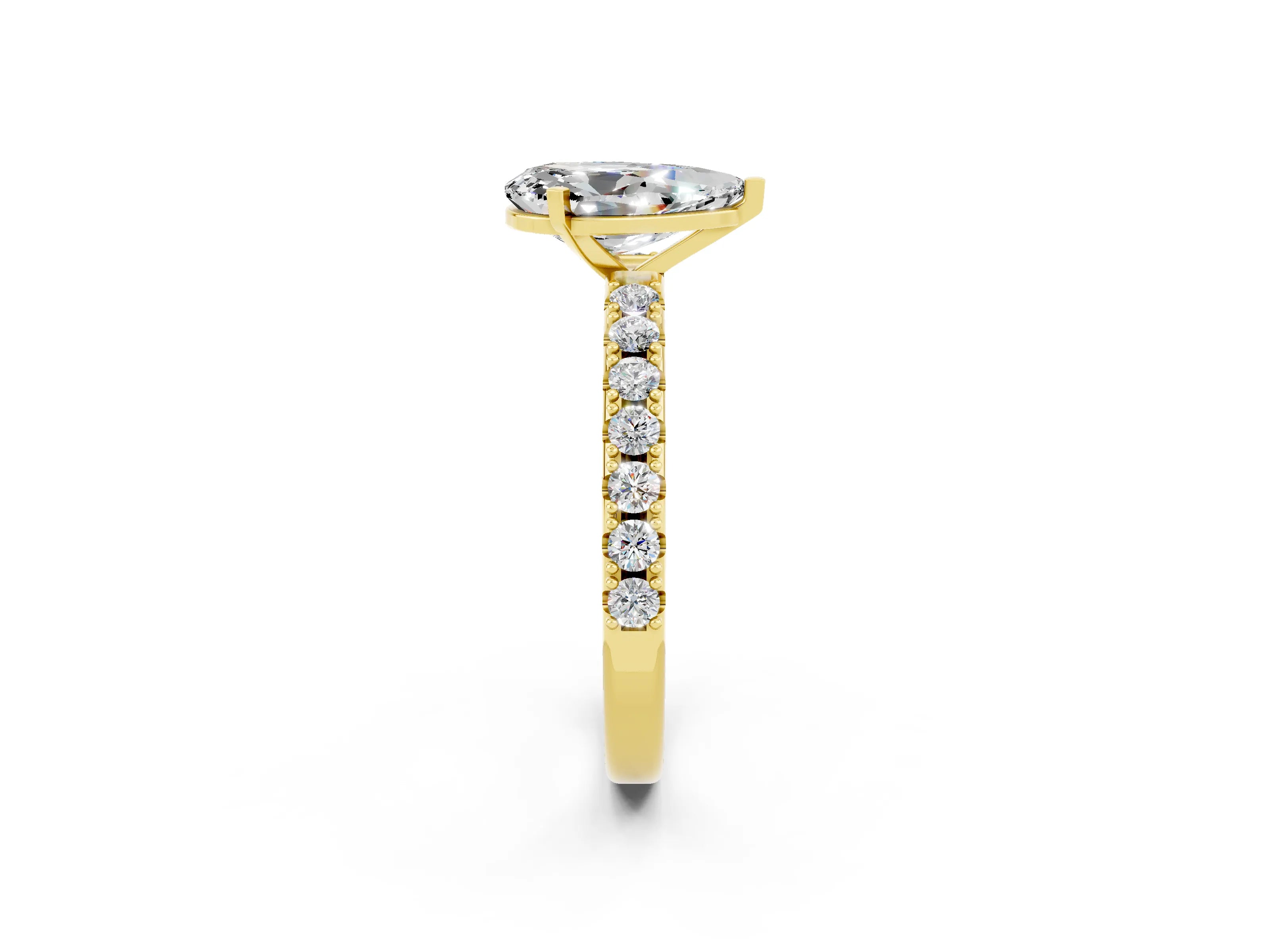 Yellow gold Pear Cut Moissanite Solitaire Pavé Band with Four-Prong Setting_2