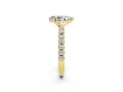 Yellow gold Pear Cut Moissanite Solitaire Pavé Band with Four-Prong Setting_2