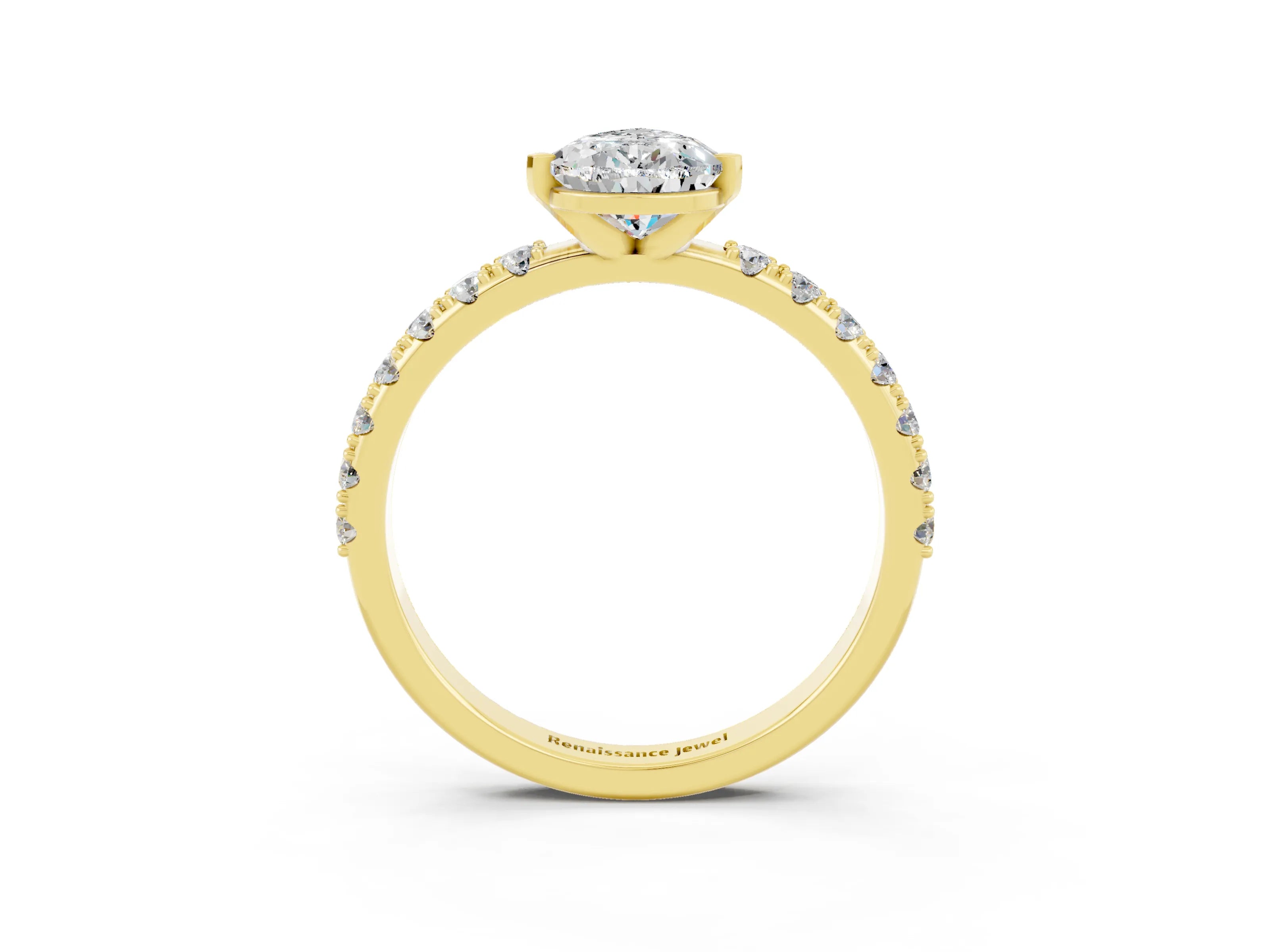 Yellow gold Pear Cut Moissanite Solitaire Pavé Band with Four-Prong Setting_3