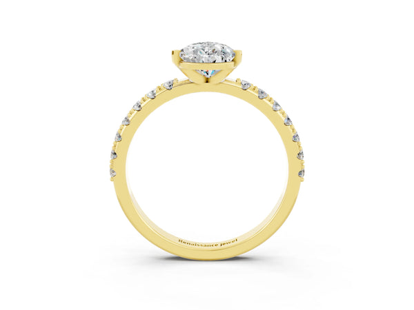 Yellow gold Pear Cut Moissanite Solitaire Pavé Band with Four-Prong Setting
