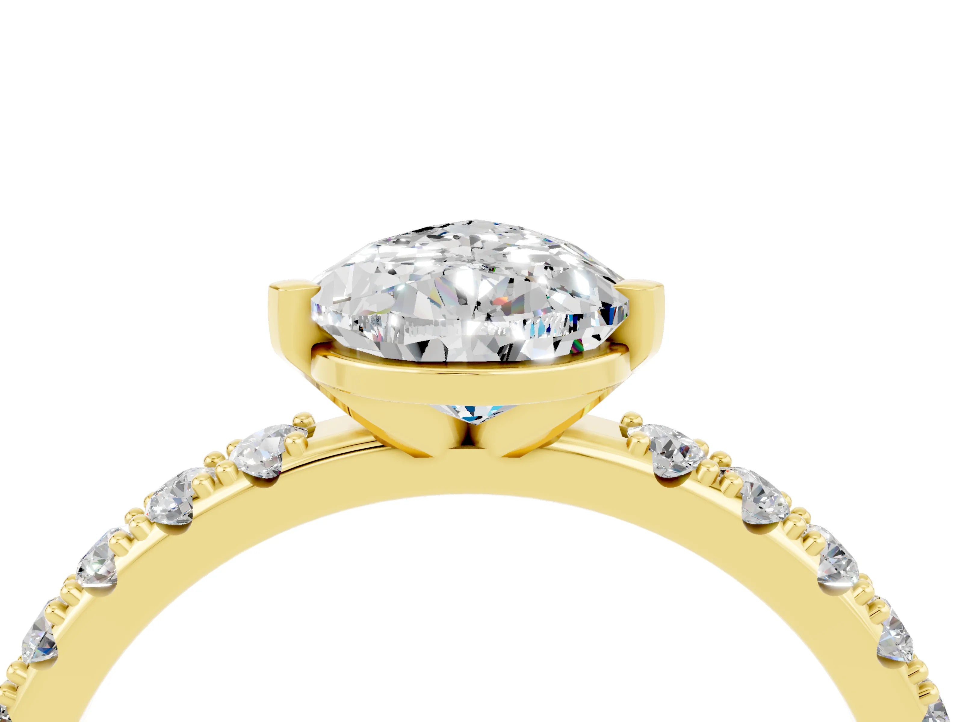 Yellow gold Pear Cut Moissanite Solitaire Pavé Band with Four-Prong Setting_4