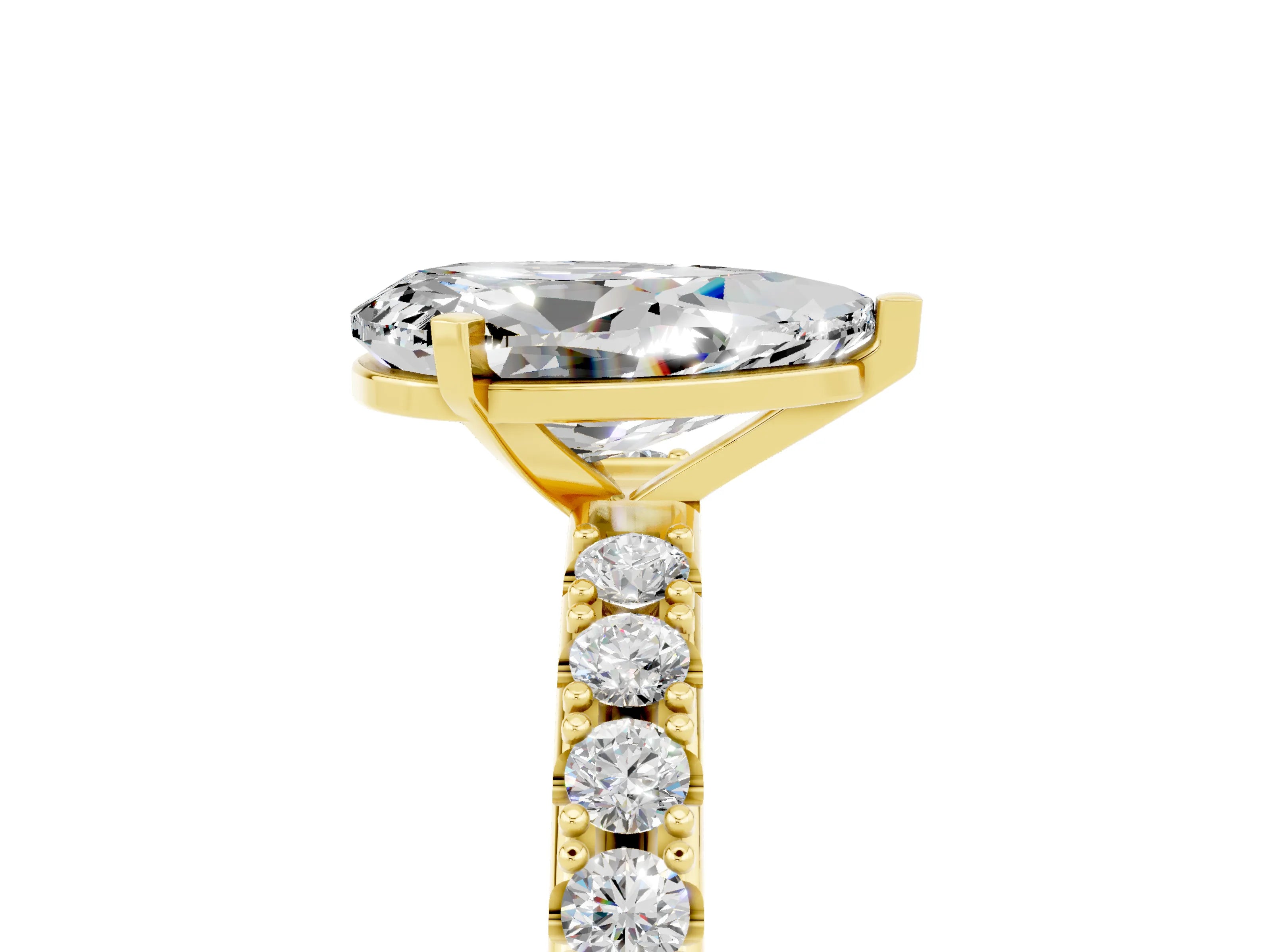 Yellow gold Pear Cut Moissanite Solitaire Pavé Band with Four-Prong Setting_5