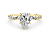 Yellow gold Pear Cut Moissanite Solitaire Pavé Engagement Ring with Round Band and Prong Setting_12