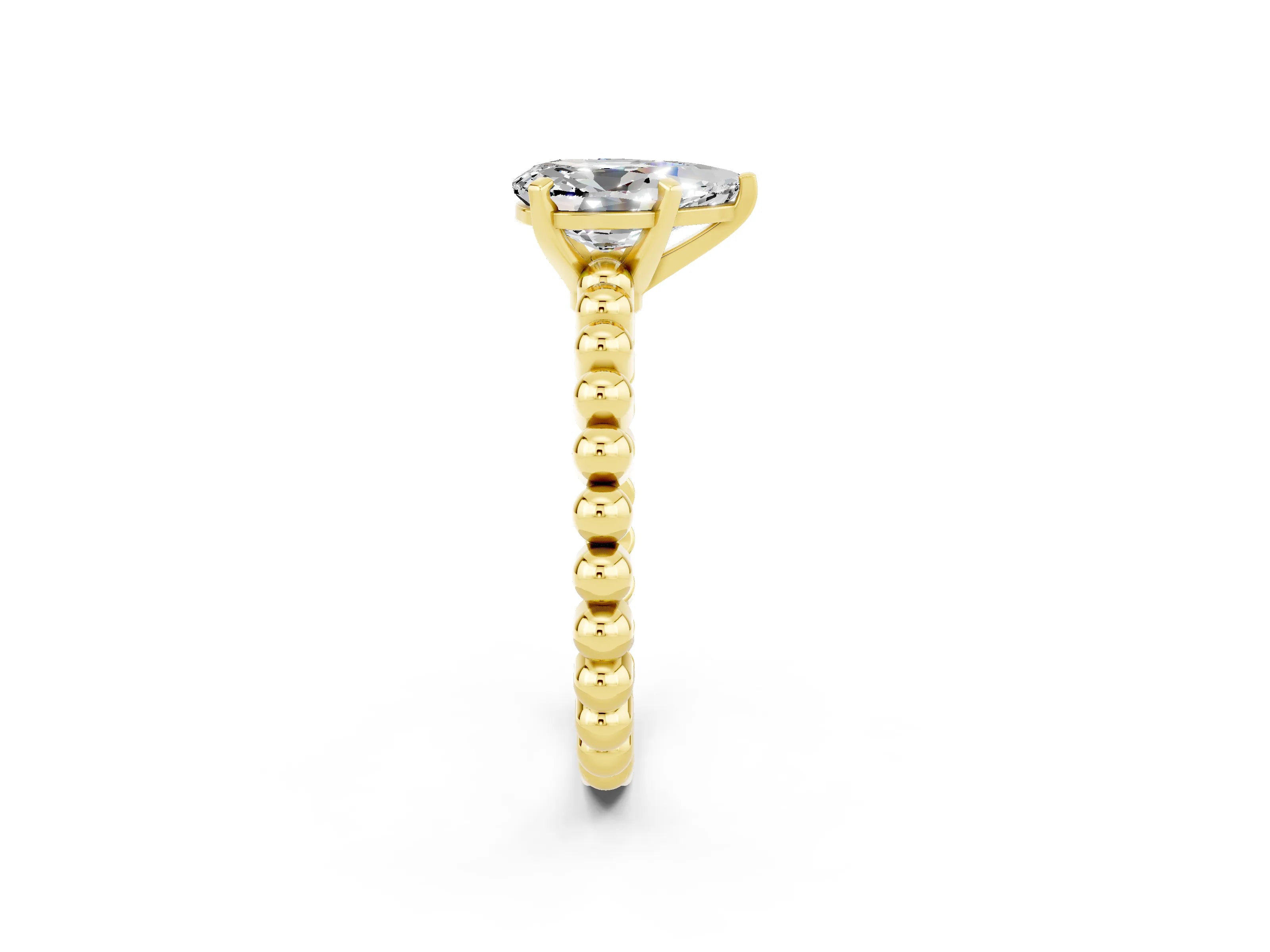 Yellow gold Pear Cut Moissanite Solitaire Ring with Beaded Band and Prong Setting_2
