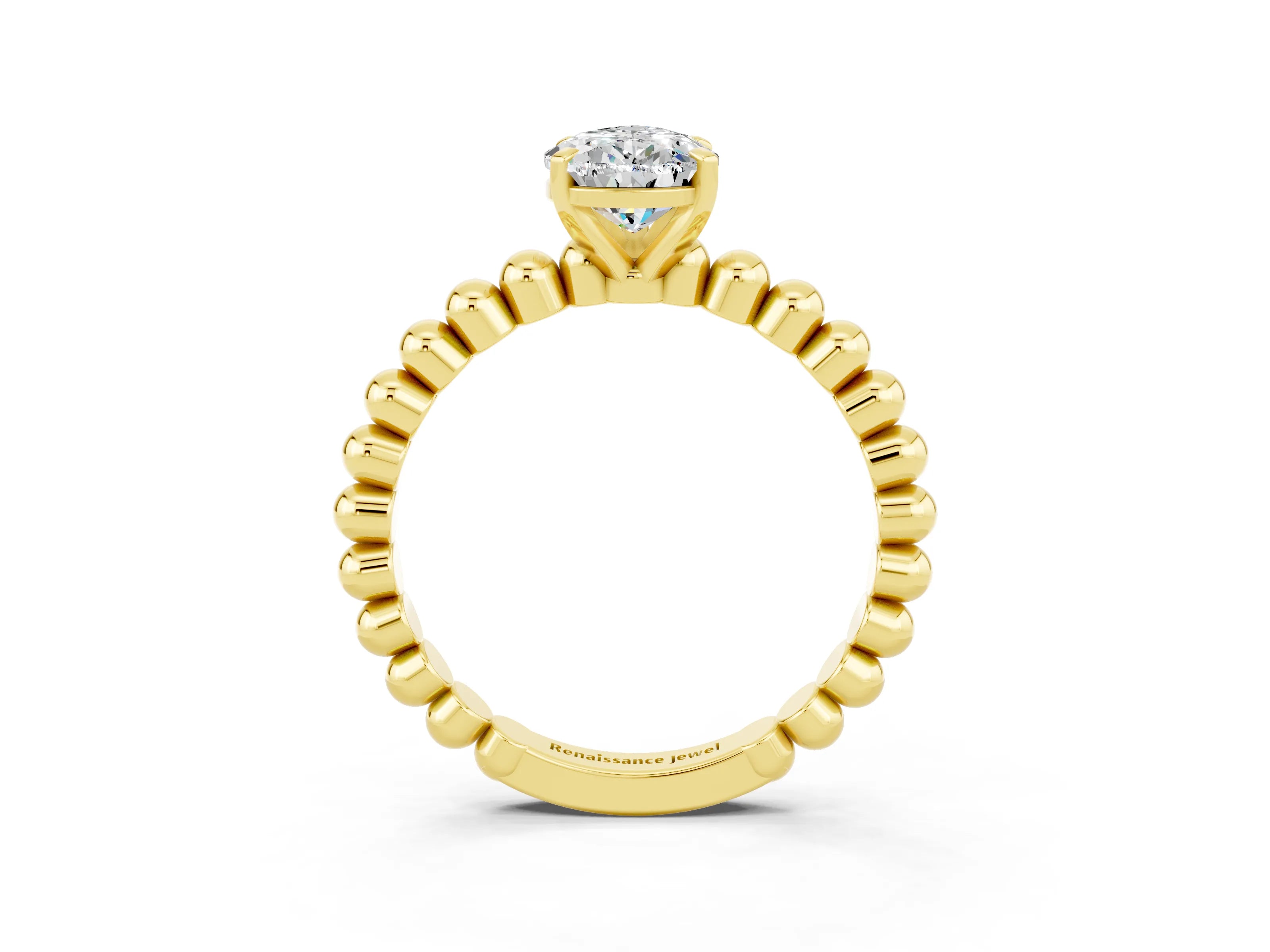 Yellow gold Pear Cut Moissanite Solitaire Ring with Beaded Band and Prong Setting_3
