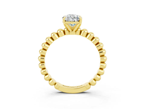 Yellow gold Pear Cut Moissanite Solitaire Ring with Beaded Band and Prong Setting_3