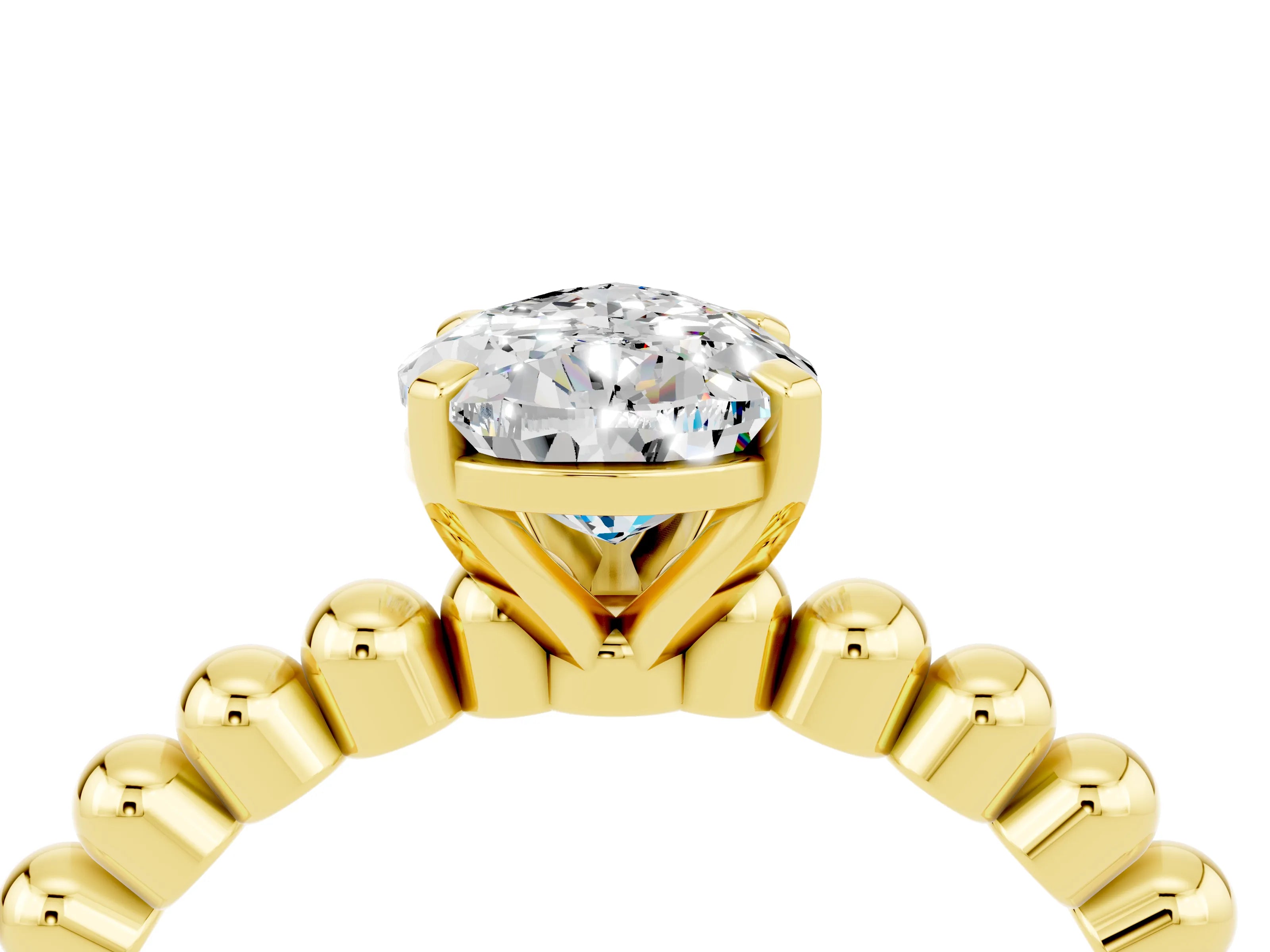 Yellow gold Pear Cut Moissanite Solitaire Ring with Beaded Band and Prong Setting_4