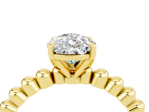 Yellow gold Pear Cut Moissanite Solitaire Ring with Beaded Band and Prong Setting_4