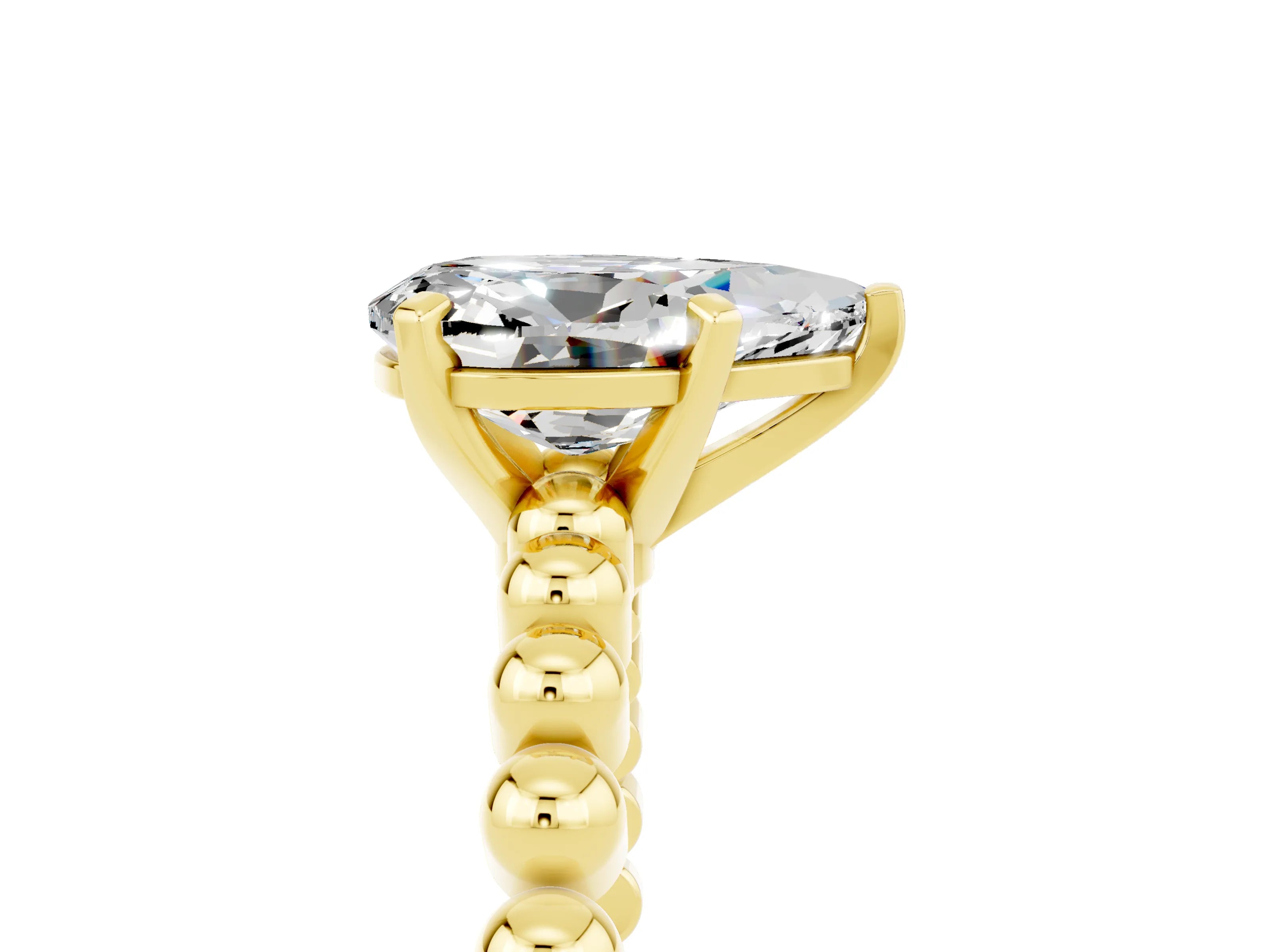 Yellow gold Pear Cut Moissanite Solitaire Ring with Beaded Band and Prong Setting_5