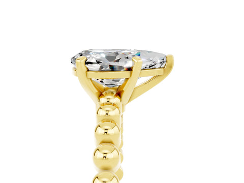 Yellow gold Pear Cut Moissanite Solitaire Ring with Beaded Band and Prong Setting_5