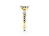 Yellow gold Pear Cut Moissanite Solitaire Ring with Cathedral Setting and Pavé Band_2