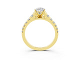 Yellow gold Pear Cut Moissanite Solitaire Ring with Cathedral Setting and Pavé Band_3