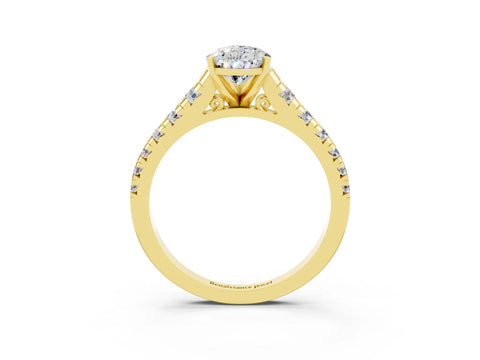 Yellow gold Pear Cut Moissanite Solitaire Ring with Cathedral Setting and Pavé Band_3