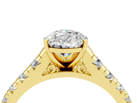 Yellow gold Pear Cut Moissanite Solitaire Ring with Cathedral Setting and Pavé Band_4