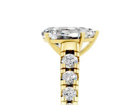 Yellow gold Pear Cut Moissanite Solitaire Ring with Cathedral Setting and Pavé Band_5