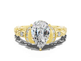 Yellow gold Pear Cut Moissanite Solitaire Ring with Filigree Band and Four-Prong Setting_24