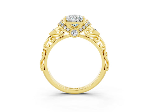 Yellow gold Pear Cut Moissanite Solitaire Ring with Filigree Band and Four-Prong Setting_27