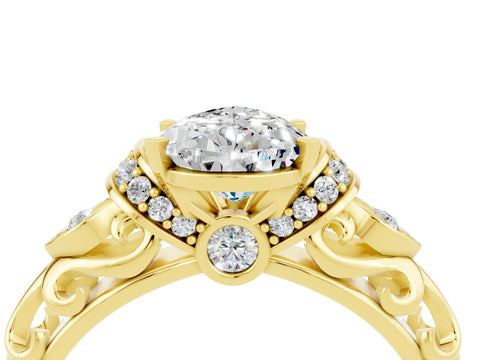 Yellow gold Pear Cut Moissanite Solitaire Ring with Filigree Band and Four-Prong Setting_28