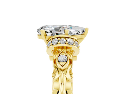Yellow gold Pear Cut Moissanite Solitaire Ring with Filigree Band and Four-Prong Setting_29