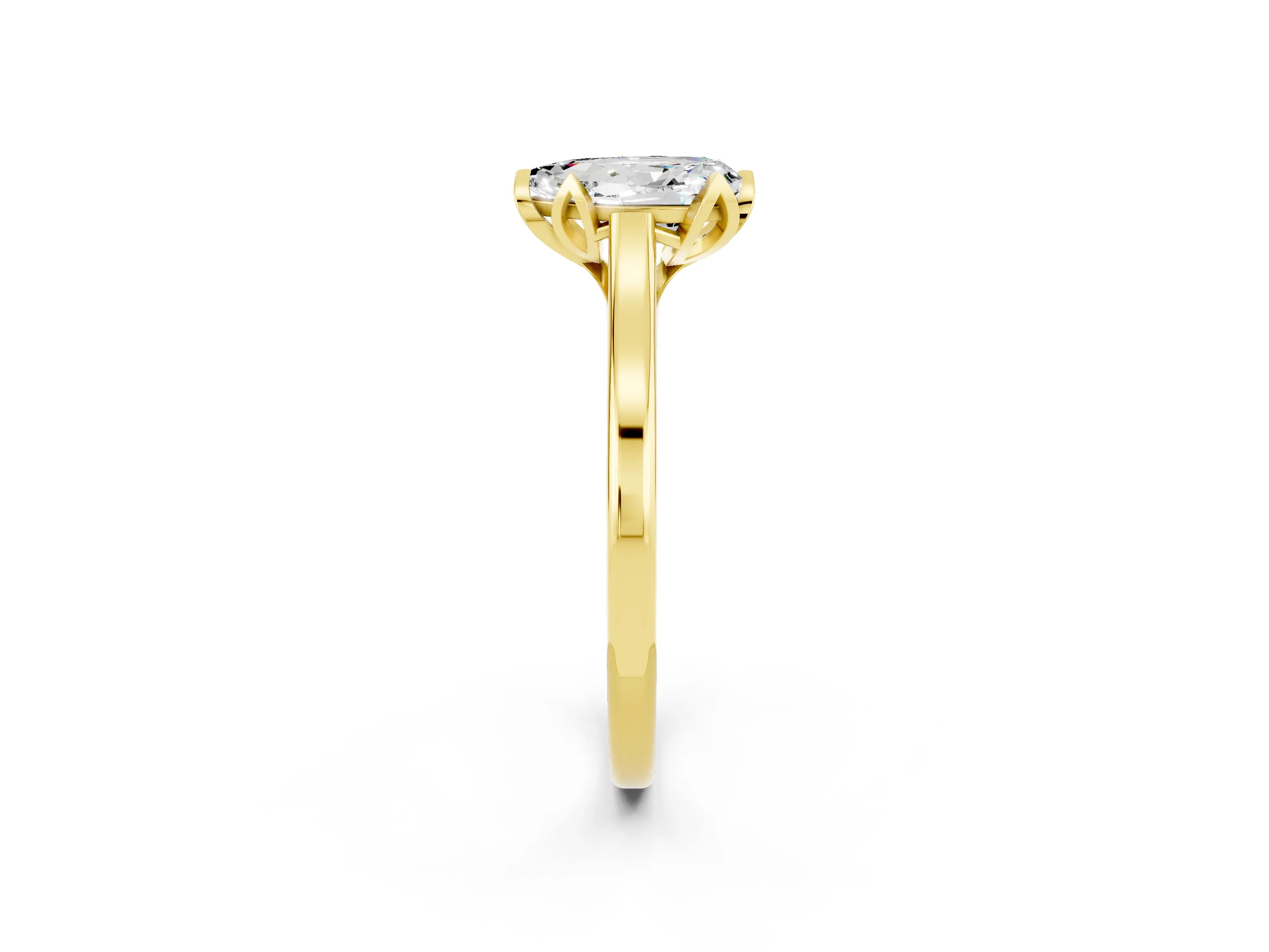 Yellow gold Pear Cut Moissanite Solitaire Ring with Flower Prong Setting and Classic Band_14