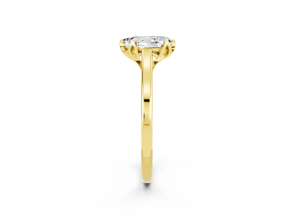 Yellow gold Pear Cut Moissanite Solitaire Ring with Flower Prong Setting and Classic Band