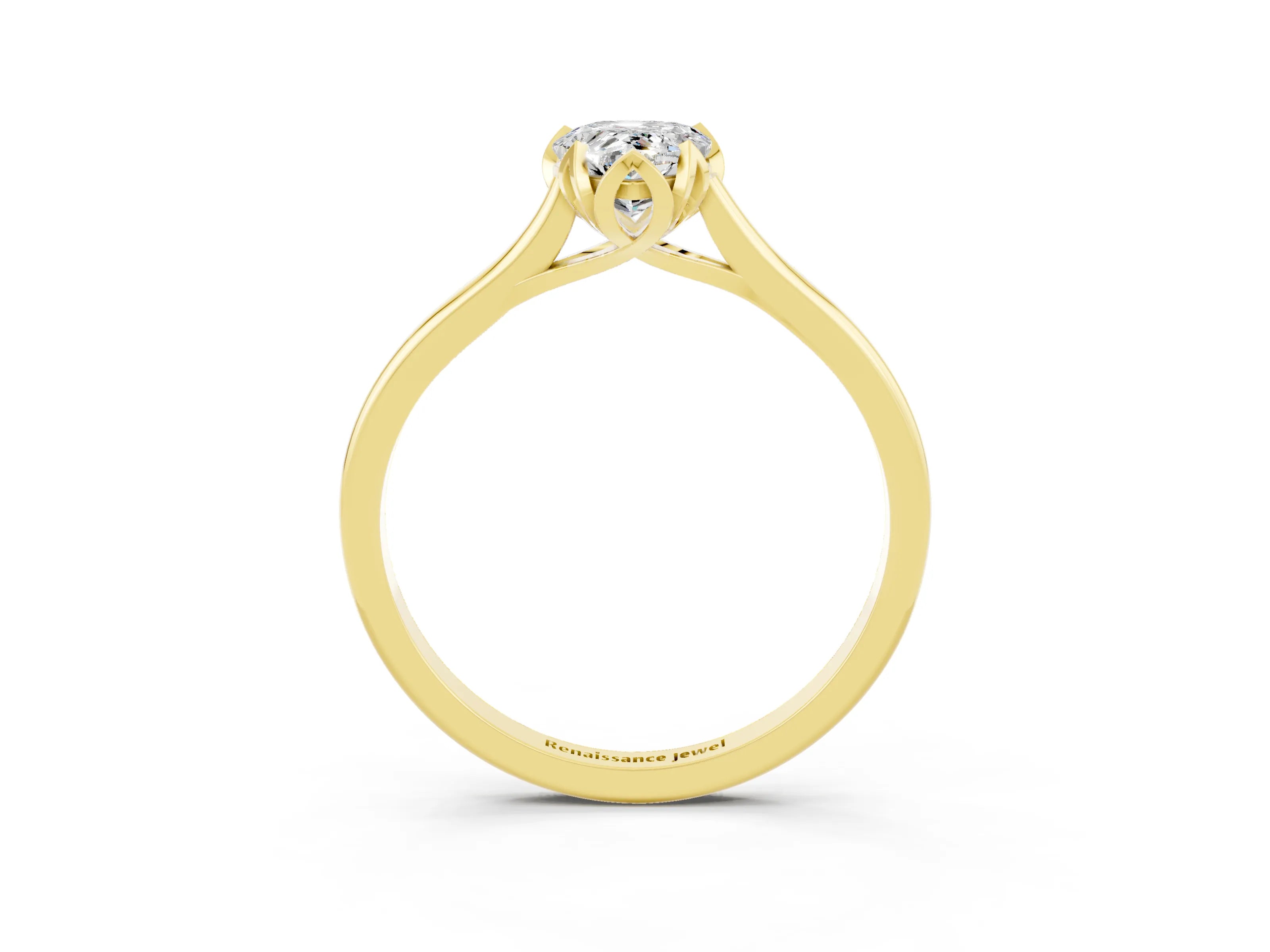 Yellow gold Pear Cut Moissanite Solitaire Ring with Flower Prong Setting and Classic Band_15