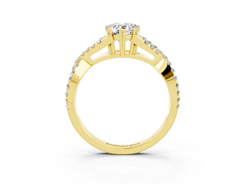 Yellow gold Pear Cut Moissanite Solitaire Ring with Four-Prong Setting and Twisted Pavé Band_3