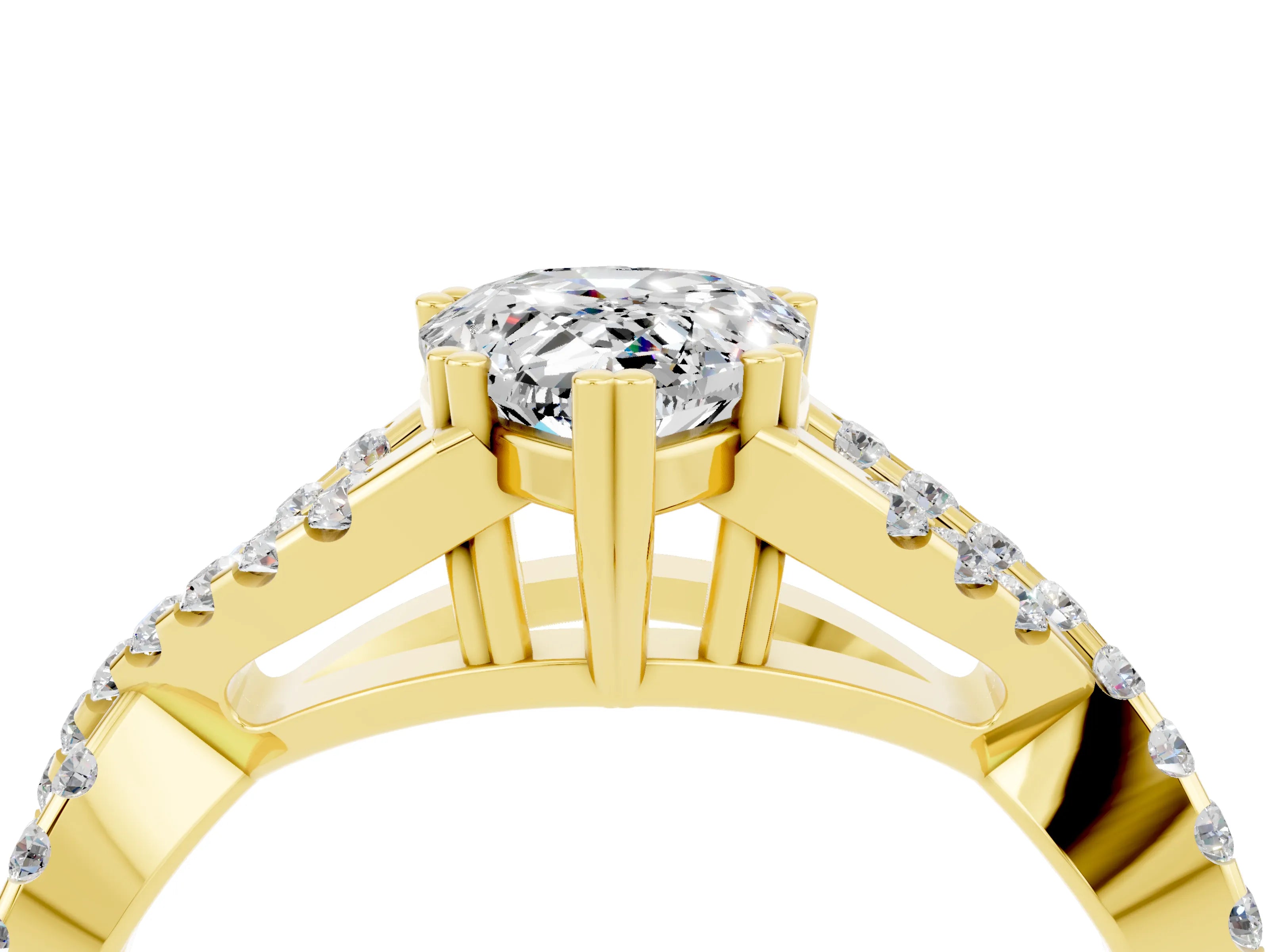 Yellow gold Pear Cut Moissanite Solitaire Ring with Four-Prong Setting and Twisted Pavé Band_4