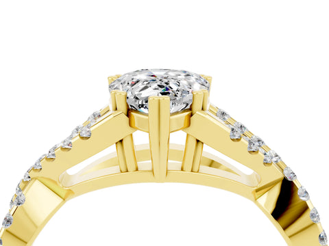 Yellow gold Pear Cut Moissanite Solitaire Ring with Four-Prong Setting and Twisted Pavé Band_4