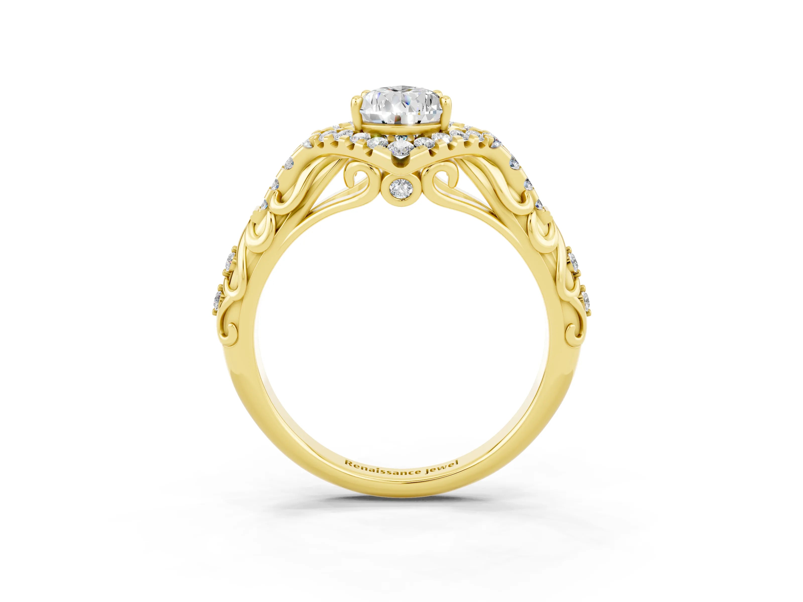 Yellow gold Pear Cut Moissanite Solitaire Ring with Hidden Halo and Pavé Band_15
