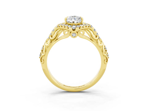 Yellow gold Pear Cut Moissanite Solitaire Ring with Hidden Halo and Pavé Band_15