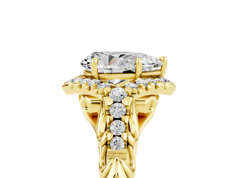 Yellow gold Pear Cut Moissanite Solitaire Ring with Hidden Halo and Pavé Band_17