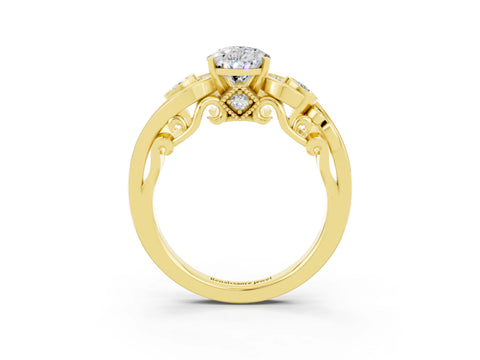 Yellow gold Pear Cut Moissanite Solitaire Ring with Milgrain Pavé Band and Four-Prong Setting_39