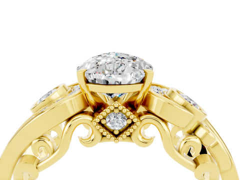 Yellow gold Pear Cut Moissanite Solitaire Ring with Milgrain Pavé Band and Four-Prong Setting_40