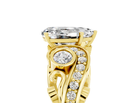 Yellow gold Pear Cut Moissanite Solitaire Ring with Milgrain Pavé Band and Four-Prong Setting_41