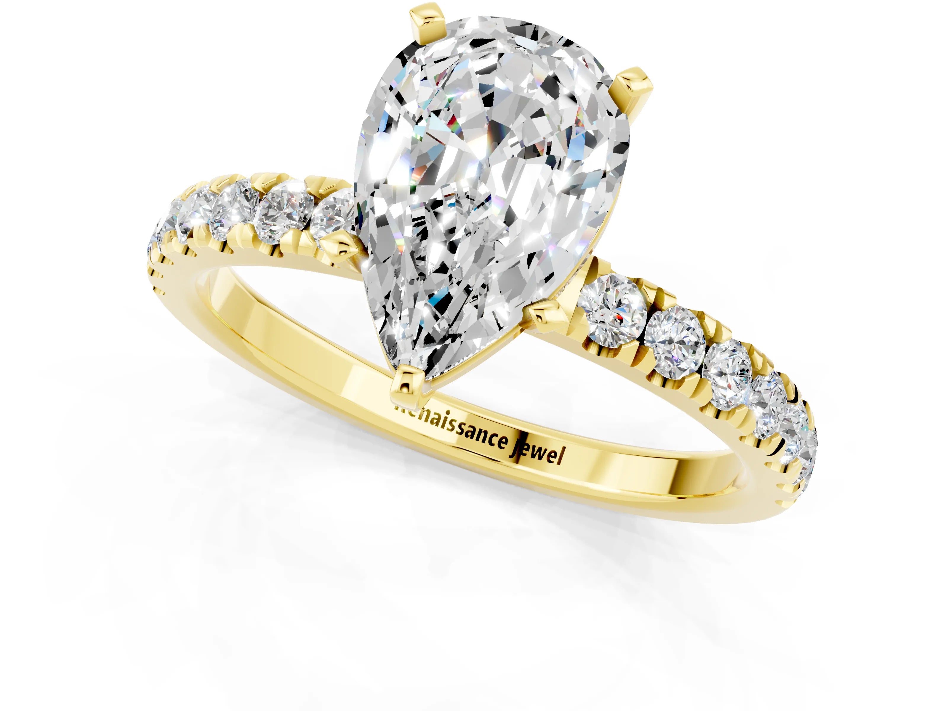 Yellow gold Pear Cut Moissanite Solitaire Ring with Pavé Accents and Four-Prong Setting_1