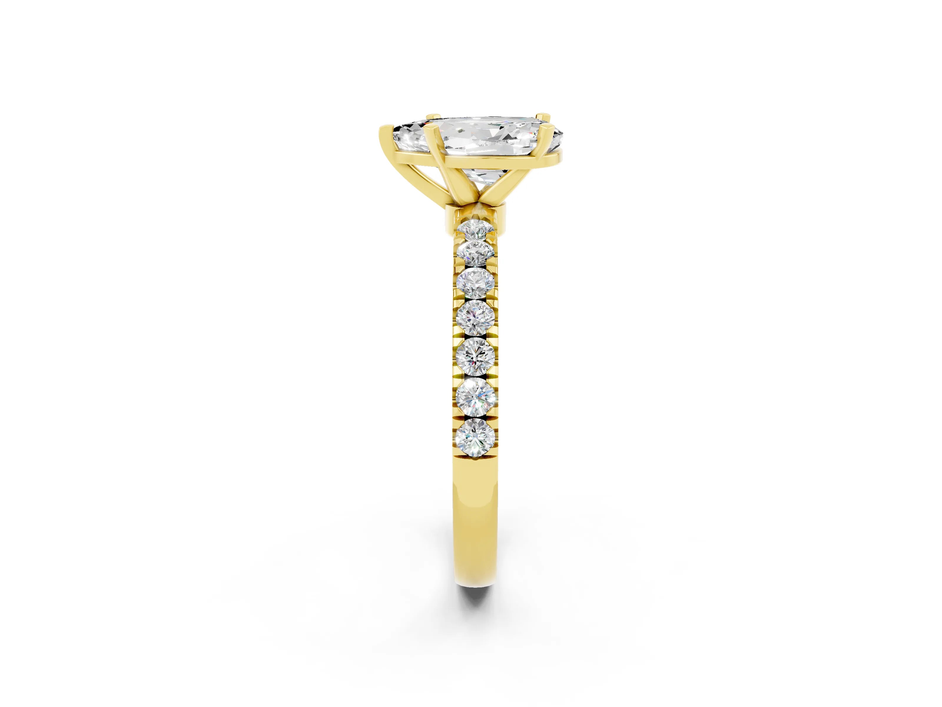 Yellow gold Pear Cut Moissanite Solitaire Ring with Pavé Accents and Four-Prong Setting_2
