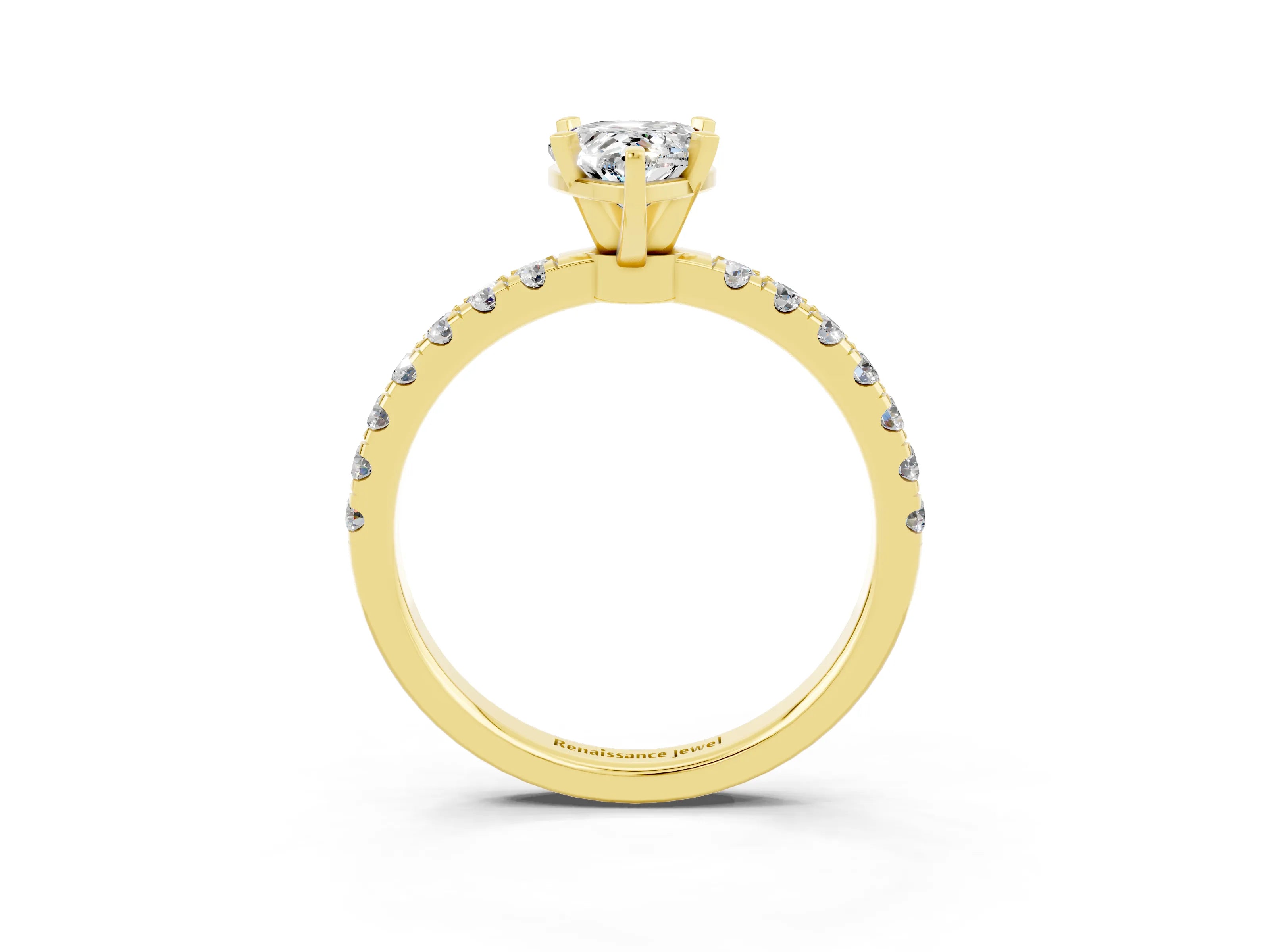 Yellow gold Pear Cut Moissanite Solitaire Ring with Pavé Accents and Four-Prong Setting_3