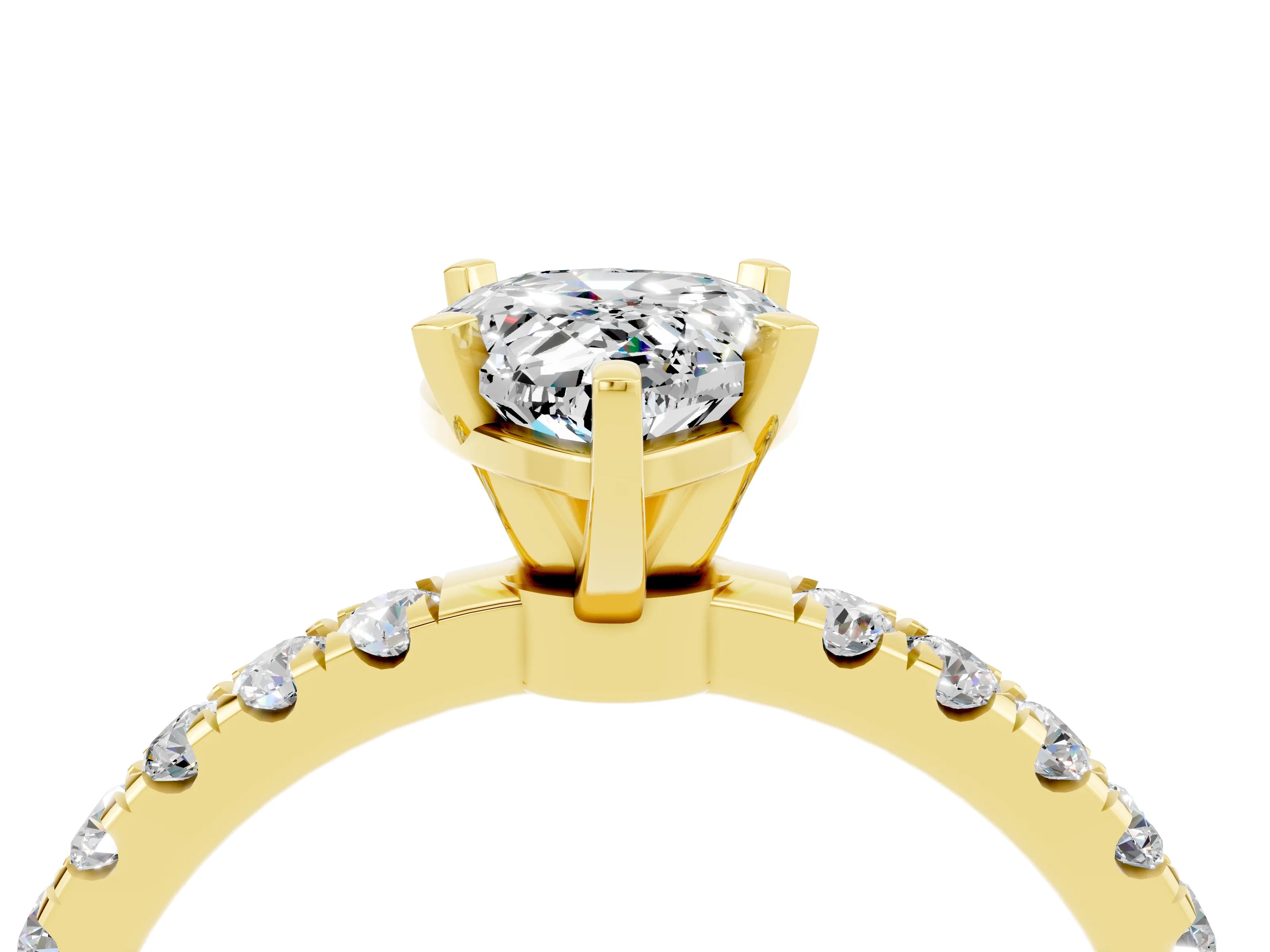 Yellow gold Pear Cut Moissanite Solitaire Ring with Pavé Accents and Four-Prong Setting_4