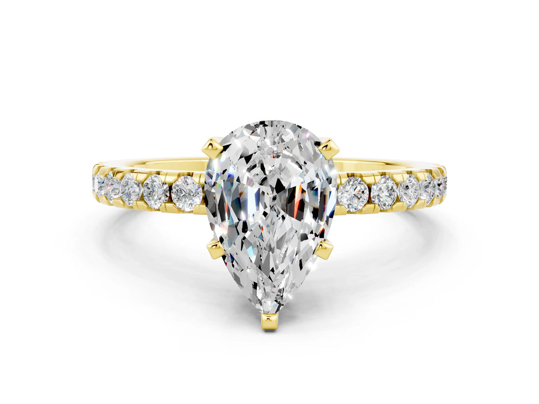 Yellow gold Pear Cut Moissanite Solitaire Ring with Pavé Band and Four-Prong Setting_24