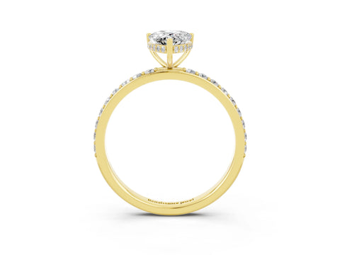 Yellow gold Pear Cut Moissanite Solitaire Ring with Pavé Band and Hidden Halo_15