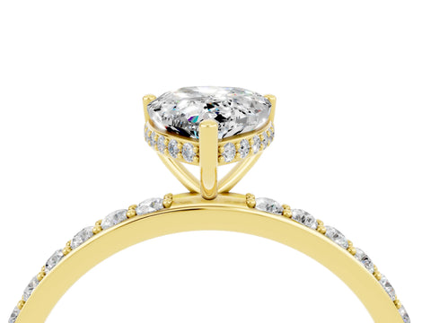 Yellow gold Pear Cut Moissanite Solitaire Ring with Pavé Band and Hidden Halo_16